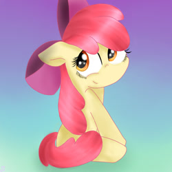 Size: 630x630 | Tagged: safe, artist:래리티, apple bloom, earth pony, pony, g4, female, filly, foal, gradient background, sitting, smiling, solo