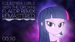 Size: 1920x1080 | Tagged: safe, artist:flaedr, twilight sparkle, human, equestria girls, g4, 2013, absurd file size, animated, artifact, brony music, downloadable, downloadable content, female, helping twilight win the crown, link in description, looking at you, music, nostalgia, remix, solo, sound, sound only, text, waveform, webm, youtube, youtube link, youtube video