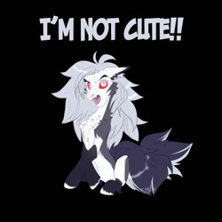 Size: 1280x1280 | Tagged: safe, artist:angry_platypus, demon, demon pony, earth pony, hellhound, pony, angry, female, hellaverse, hellborn, hellhound pony, helluva boss, i'm not cute, looking at you, loona (helluva boss), mare, ponified, sitting, solo