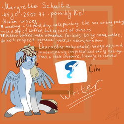 Size: 5000x5000 | Tagged: safe, artist:deadsmoke, oc, oc only, oc:margrette, pegasus, pony, female, german, glasses, gradient hooves, highlighted mane, mare, pale belly, reference sheet, sitting, solo
