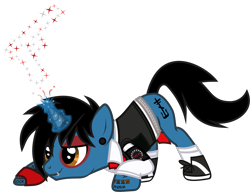 Size: 1556x1192 | Tagged: safe, artist:lightningbolt, derpibooru exclusive, pony, unicorn, g4, .svg available, armband, belt, clothes, crouching, ear piercing, eyeshadow, fingerless gloves, fireworks, frank iero, gauges, gloves, glowing, glowing horn, gun, hair over one eye, horn, horn piercing, lip piercing, long sleeves, makeup, male, my chemical romance, necktie, nose piercing, piercing, ponified, shirt, shoes, show accurate, simple background, smiling, smirk, socks, solo, sparks, stallion, svg, t-shirt, tattoo, transparent background, undershirt, vector, vest, weapon