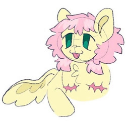 Size: 749x734 | Tagged: safe, artist:plushtoothpanic, fluttershy, pegasus, pony, g4, chest fluff, cute, fluffy, headcanon, no eyelashes, scar, short hair, short mane, simple background, smiling, surgery scar, top scars, trans fluttershy, transgender, white background