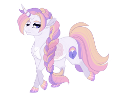 Size: 3500x2700 | Tagged: safe, artist:gigason, oc, oc only, oc:secret heart, pony, unicorn, braid, curved horn, female, high res, horn, magical lesbian spawn, mare, offspring, parent:fire flare, parent:inky rose, simple background, solo, transparent background