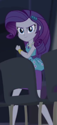 Size: 184x399 | Tagged: safe, screencap, rarity, human, cheer you on, equestria girls, g4, my little pony equestria girls: better together, >:), belt, bracelet, chair, clothes, determined smile, eyeshadow, fist, frilly design, geode of shielding, gold, hairpin, jewelry, magical geodes, makeup, pencil skirt, pendant, rarity peplum dress, skirt, sleeveless, smiling, smirk, solo, tank top