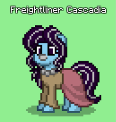 Size: 647x683 | Tagged: safe, artist:rigby the trucker pony, oc, oc only, oc:freightliner cascadia, object pony, pony, truck pony, pony town, clothes, female, green background, mare, simple background, solo, truck
