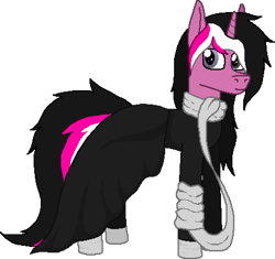 Size: 1299x1221 | Tagged: safe, artist:duskendraws, derpibooru exclusive, oc, oc only, oc:dusk moonfall, pony, unicorn, clothes, crossdressing, long scarf, male, scarf, simple background, skirt, solo, transparent background