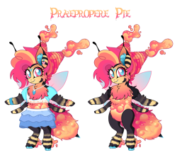 Size: 2533x2220 | Tagged: safe, artist:unoriginai, oc, oc only, oc:praepropere pie, bee, bee pony, demon, demon pony, earth pony, fennec fox, fox, fox pony, hybrid, insect, original species, anthro, unguligrade anthro, anthro oc, bee fox pony, beelzebub, bracelet, chest fluff, clothes, crossover, crossover ship offspring, cute, deadly sin, ear fluff, ear piercing, earring, fangs, hellaverse, hellborn, helluva boss, high res, hybrid oc, infidelity, interspecies offspring, jewelry, magical lesbian spawn, multiple arms, necklace, offspring, parent:pinkie pie, parent:queen bee-lzebub, piercing, queen bee (episode), simple background, sin of gluttony, stinger, transparent background