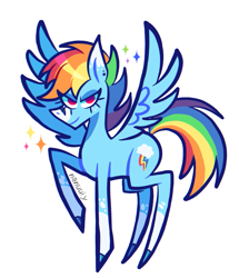 Size: 993x1152 | Tagged: safe, artist:nanuuiy, rainbow dash, pegasus, pony, g4, looking at you, raised hoof, simple background, smiling, smirk, solo, spread wings, standing, white background, wings