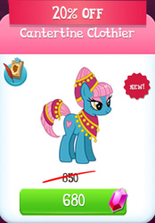 Size: 658x944 | Tagged: safe, gameloft, idw, kaftan silk, earth pony, pony, g4, my little pony: magic princess, official, clothes, female, gem, idw showified, mare, mobile game, sale, solo