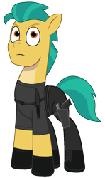 Size: 677x1141 | Tagged: safe, artist:edy_january, artist:prixy05, edit, vector edit, hitch trailblazer, earth pony, pony, g5, my little pony: tell your tale, biohazard, black pants, boots, clothes, cold face, gears, gloves, gun, handgun, knife, leon s. kennedy, link in description, male, parody, pistol, resident evil, resident evil 4, resident evil 4 remake, shirt, shoes, simple background, stallion, tactical, tactical gears, transparent background, usp 45, vector, weapon