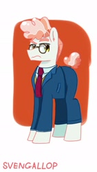Size: 1080x1920 | Tagged: safe, artist:cloud2333, svengallop, earth pony, pony, g4, clothes, frown, glasses, male, necktie, solo, stallion