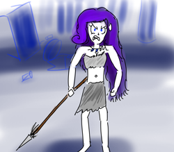 Size: 3200x2800 | Tagged: safe, artist:horsesplease, rarity, human, equestria girls, g4, barbarian, barbarity, breasts, cavewoman, cleavage, clone, female, high res, insanity, loincloth, mess, ruin, spear, stupid, this will end in rage, this will end in tears, weapon