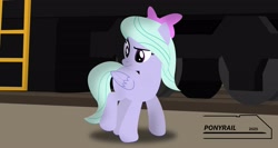 Size: 3137x1672 | Tagged: safe, artist:ponyrailartist, flitter, pegasus, pony, g4, bow, female, hair bow, high res, ladder, mare, solo, train, walking