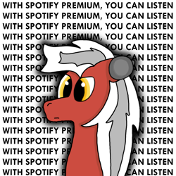 Size: 1080x1080 | Tagged: safe, artist:auro, oc, oc only, oc:copper blade, pegasus, pony, angry, annoyed, bust, ears back, funny, headphones, newbie artist training grounds, portrait, simple background, solo, spotify, yellow eyes