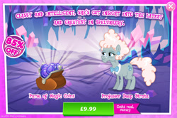 Size: 1960x1302 | Tagged: safe, gameloft, idw, deep strata, earth pony, pony, g4, my little pony: magic princess, official, advertisement, bowtie, costs real money, ear piercing, earring, english, female, glasses, idw showified, introduction card, jewelry, magic coins, mare, mobile game, numbers, piercing, sale, solo, text