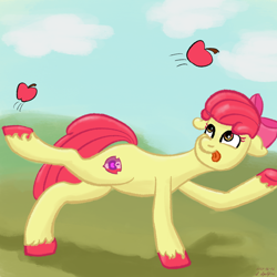 Size: 1280x1280 | Tagged: safe, artist:gosupermarinespitfire, apple bloom, earth pony, pony, g4, female, filly, foal, juggling, solo, tongue out, unshorn fetlocks