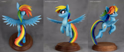 Size: 3990x1676 | Tagged: safe, artist:h1ppezz, rainbow dash, pegasus, pony, g4, craft, female, figurine, flying, irl, mare, photo, sculpture, solo, traditional art
