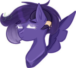 Size: 3784x3401 | Tagged: safe, artist:thecommandermiky, oc, oc only, oc:miky command, deer, deer pony, hybrid, original species, pegasus, pony, bust, deer oc, high res, horn, horn jewelry, jewelry, non-pony oc, pegasus oc, purple eyes, purple hair, purple mane, simple background, solo, spread wings, transparent background, wings