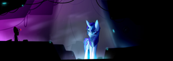 Size: 1980x700 | Tagged: safe, artist:dusk, shining armor, pony, unicorn, g4, cyberpunk, hologram, light, shadow, wallpaper