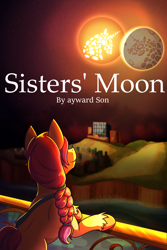 Size: 2000x3000 | Tagged: safe, artist:littletigressda, sunny starscout, earth pony, pony, g5, braid, eclipse, fanfic, fanfic art, fanfic cover, female, high res, implied princess celestia, implied princess luna, mare, mare in the moon, moon, solo, sun