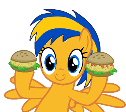 Size: 1203x1075 | Tagged: safe, artist:mlpfan3991, oc, oc only, oc:flare spark, pegasus, pony, g4, burger, female, food, hay burger, simple background, smiling, solo, transparent background