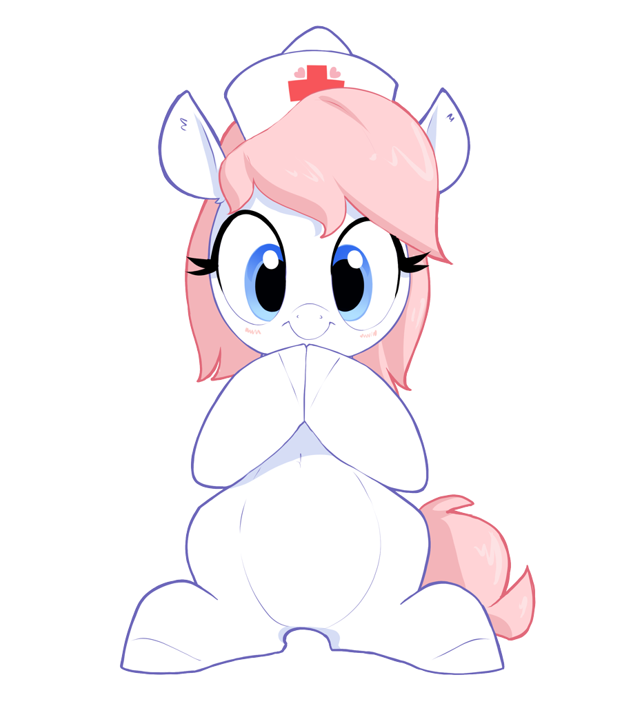 [blushing,cute,earth pony,female,looking at you,mare,nurse redheart,pony,safe,simple background,sitting,solo,transparent background,smiling,front view,smiling at you,artist:aquaticvibes]
