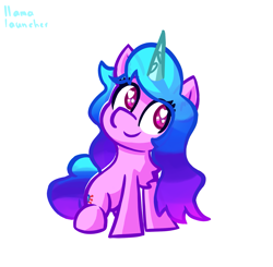 Size: 1737x1700 | Tagged: safe, artist:llamalauncher, izzy moonbow, pony, unicorn, g5, female, heart, heart eyes, mare, simple background, sitting, smiling, solo, white background, wingding eyes