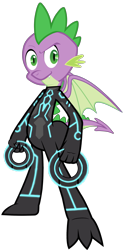 Size: 1370x2774 | Tagged: safe, artist:php170, spike, dragon, g4, crossover, disney, ear fluff, female, identity disk, looking at you, male, neon, older, older spike, simple background, solo, tail, teenage spike, teenaged dragon, teenager, transparent background, tron, tron legacy, vector, winged spike, wings