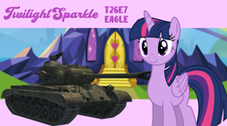 Size: 3485x1936 | Tagged: safe, anonymous artist, artist:edy_january, edit, twilight sparkle, alicorn, pony, g4, m26 pershing, purple background, simple background, t26e7 eagle, tank (vehicle), twilight sparkle (alicorn), twilight's castle, vector used, vehicle, wallpaper, world of tanks, world of tanks blitz