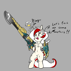 Size: 3000x3000 | Tagged: source needed, safe, artist:aryn, oc, oc only, oc:awya lightfeather, pony, bipedal, bipedal leaning, chest fluff, gun, high res, leaning, simple background, solo, weapon