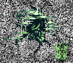 Size: 749x641 | Tagged: safe, artist:damset, oc, oc:da-mset, changeling, insect, error, glitch, looking at you, monochrome, ms paint, one eye, pixel art, white noise