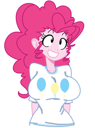 Size: 1294x1742 | Tagged: safe, artist:reiduran, color edit, edit, pinkie pie, human, equestria girls, g4, big breasts, breasts, busty pinkie pie, clothes, colored, female, grin, simple background, smiling, solo, white background