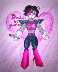 Size: 2772x3456 | Tagged: safe, artist:mettaton, pony, robot, robot pony, unicorn, :p, bipedal, clothes, high res, marker drawing, mettaton ex, ponified, shoes, tongue out, traditional art, undertale
