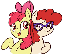 Size: 820x702 | Tagged: safe, artist:oftheironwilled, apple bloom, twist, earth pony, pony, g4, female, filly, foal, glasses, simple background, smiling, white background