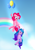 Size: 2480x3508 | Tagged: safe, artist:leonkay, izzy moonbow, pinkie pie, earth pony, pony, unicorn, g4, g5, assisted flying, balloon, cloud, duo, duo female, female, floating, generational ponidox, gradient mane, gradient tail, high res, holding on, izzy and her heroine, mare, open mouth, open smile, rainbow, signature, sky, smiling, tail, then watch her balloons lift her up to the sky, unshorn fetlocks