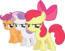 Size: 3807x3000 | Tagged: safe, artist:cloudy glow, apple bloom, scootaloo, sweetie belle, earth pony, pegasus, pony, unicorn, g4, one bad apple, .ai available, adorabloom, apple bloom is not amused, cute, cutealoo, cutie mark crusaders, cutie mark cuties, diasweetes, female, filly, foal, high res, scootaloo is not amused, simple background, sweetie belle is not amused, transparent background, trio, unamused, vector