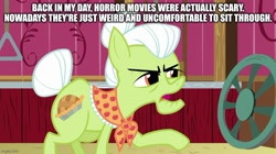 Size: 888x499 | Tagged: safe, edit, edited screencap, screencap, granny smith, earth pony, pony, g4, where the apple lies, back in my day, caption, image macro, solo, text, truth