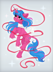 Size: 2500x3379 | Tagged: safe, artist:vird-gi, oc, oc:echo shade, pony, unicorn, fanfic:song of seven, blue mane, cheek fluff, chest fluff, clothes, ear fluff, female, high res, horn, jumping, magic, mare, ribbon, scarf, simple background, solo, sparkles, two toned mane, unicorn oc, unshorn fetlocks