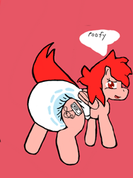 Size: 512x680 | Tagged: safe, artist:cavewolfphil, oc, oc only, pegasus, pony, abdl, diaper, diaper fetish, female, fetish, mare, non-baby in diaper, pink background, poofy diaper, rear view, simple background, solo, speech bubble