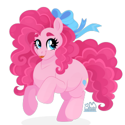 Size: 3000x3000 | Tagged: safe, artist:kabuvee, pinkie pie, earth pony, pony, g4, bow, chubby, cute, diapinkes, female, hair bow, high res, looking at you, mare, simple background, smiling, solo, tongue out, transparent background