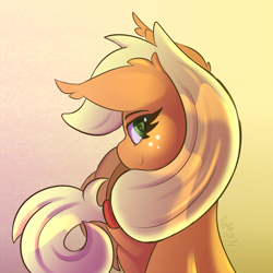 Size: 1500x1500 | Tagged: safe, artist:starcasteclipse, applejack, earth pony, pony, g4, abstract background, bust, ear fluff, female, gradient background, looking at you, mare, profile, solo