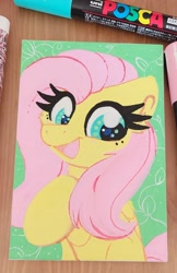 Size: 1696x2622 | Tagged: safe, artist:lbrcloud, fluttershy, pegasus, pony, g4, bust, female, portrait, smiling, solo, traditional art