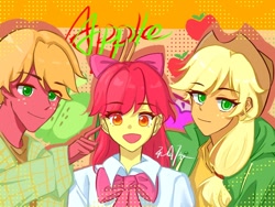 Size: 1080x810 | Tagged: safe, artist:wrc, apple bloom, applejack, big macintosh, human, equestria girls, g4, apple siblings, apple sisters, brother and sister, siblings, sisters