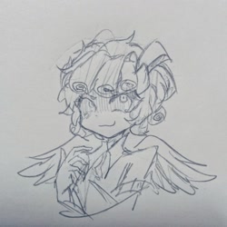 Size: 1952x1952 | Tagged: safe, artist:hanjingyiholts, cozy glow, human, g4, female, humanized, sketch, smiling, solo, traditional art, winged humanization, wings