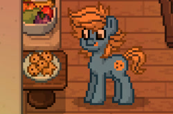 Size: 855x561 | Tagged: safe, oc, oc:blue cookie, earth pony, pony, pony town, cookie, earth pony oc, food, licking, licking lips, male, stallion, tongue out