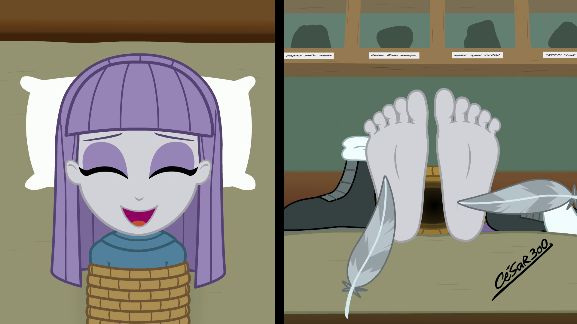 3172810 - suggestive, artist:cesar3o0, maud pie, human, equestria girls,  g4, animated, barefoot, bondage, eyes closed, feet, fetish, foot fetish,  laughing, no sound, rope, rope bondage, smiling, soles, tickle torture,  tickling, webm, when