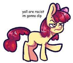 Size: 845x721 | Tagged: safe, artist:kreeeeeez, derpibooru exclusive, apple bloom, earth pony, pony, bridle gossip, g4, anti-racism, colored sketch, female, filly, foal, simple background, sketch, text, white background