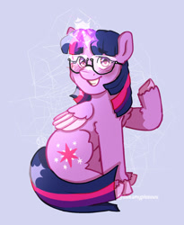 Size: 1227x1498 | Tagged: safe, artist:dweamypissuwu, twilight sparkle, alicorn, pony, g4, female, fluffy, glasses, magic, simple background, sitting, smiling, solo, twilight sparkle (alicorn)