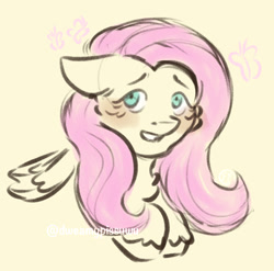 Size: 959x948 | Tagged: safe, artist:dweamypissuwu, fluttershy, pegasus, pony, g4, blushing, bust, female, fluffy, simple background, smiling, solo