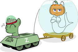 Size: 2000x1349 | Tagged: safe, oc, oc only, oc:pumpkin, oc:tankmare, original species, /mlp/, air bubble, annoyed, brain, bubble, fish bowl, fish tail, forelegs crossed, happy, not salmon, organs, pumpkin, simple background, tail, transparent background, vector, wat, wheel, z